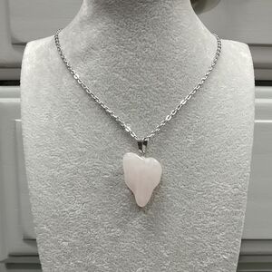 Rose Quartz Necklace Natural Gemstone Crystal Pendant Stainless-Steel Chain 20"